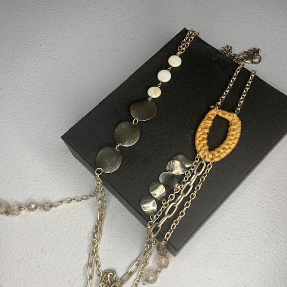 Chunky Silver Chain & Tan Brown Beaded Statement Earth‎ Tone/Boho Necklace